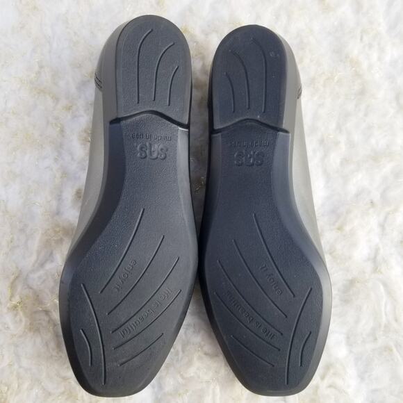 Square Toe Flats SAS Coco Size 6.5 Graphite Two Tone Grey Black Leather Cap Toe - Picture 12 of 14